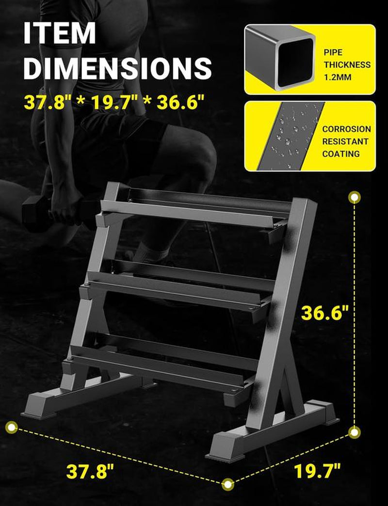 YOLEO 1100LBS Dumbbell Rack- Adjustable 3 Tier Weight Rack for Home Gym, Heavy Duty Weight Storage Organizer Dumbbell Storage Stand Holder(Rack Only)