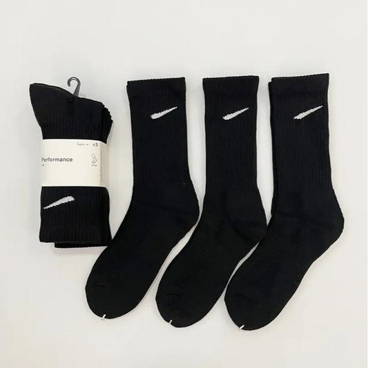 3 Pairs of Long Socks per Card for Basketball and Running - Black and White, Thick Towel Bottom, Unisex, Suitable for Men and Women