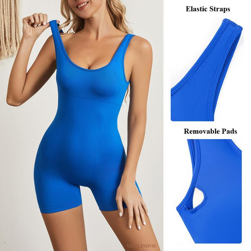 Women'S Backless Workout Jumpsuit with Tummy Control and Removable Padded