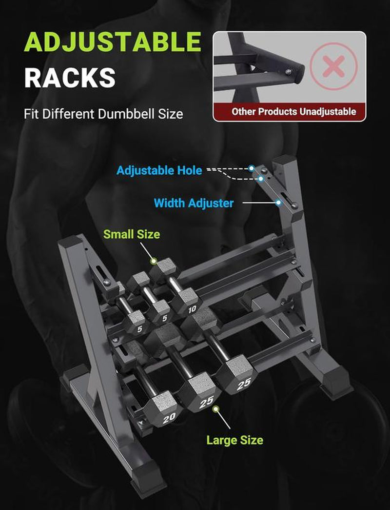 YOLEO 1100LBS Dumbbell Rack- Adjustable 3 Tier Weight Rack for Home Gym, Heavy Duty Weight Storage Organizer Dumbbell Storage Stand Holder(Rack Only)